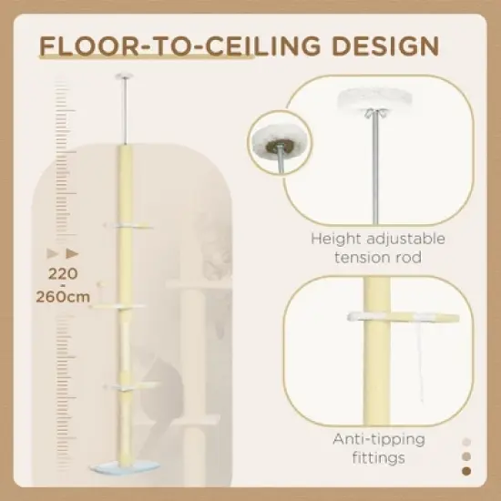 Multipet 4-Tier Tall Cat Tower, Floor to Ceiling Cat Tree, Height Adjustable 87 - 103 Inch with Plush Platforms, Sisal Scratching Posts, Toy Ball image {4}