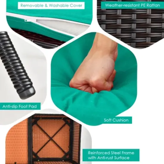 Tangkula Patio Loveseat 2 Person Cushioned Seats With Center Table Outdoor Rattan Furniture Set Turquoise/ Red image {4}