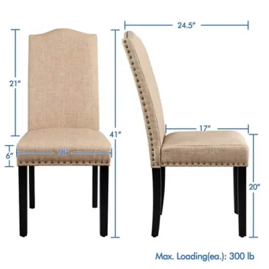 Yaheetech Set of 2 Fabric Upholstered Classic Tall Back Dining Chair image {2}