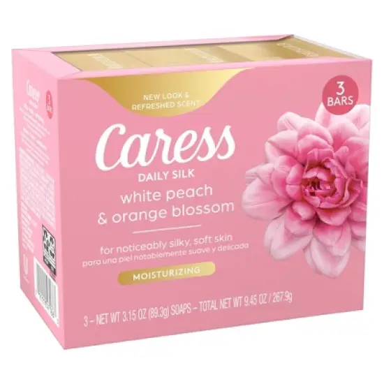 Caress Women's Bar Soap Daily Silk White Peach & Orange Blossom for All Skin - 3.15oz/3pk image {8}