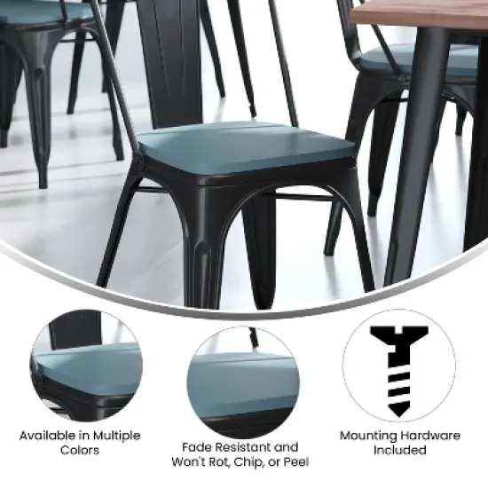 Flash Furniture Perry Set of 4 Poly Resin Wood Seat with Rounded Edges for Colorful Metal Chairs and Stools image {4}