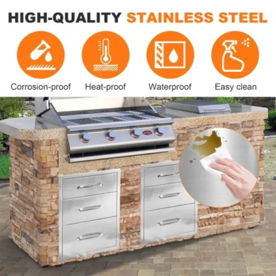 18W x 23H x 23D Inch Outdoor Kitchen Stainless Steel Double Access Drawers Combo for BBQ Island or Grill Station image {5}