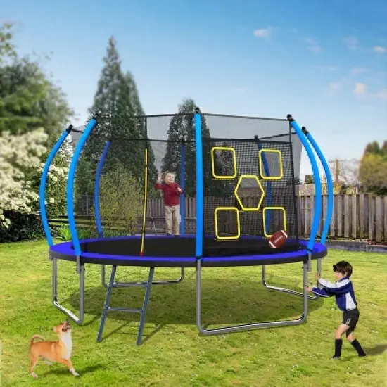 BestParts 14FT Round Trampoline with Ladder, Enclosure Net & Toss Target Game &ndash; Blue Steel Frame image {6}