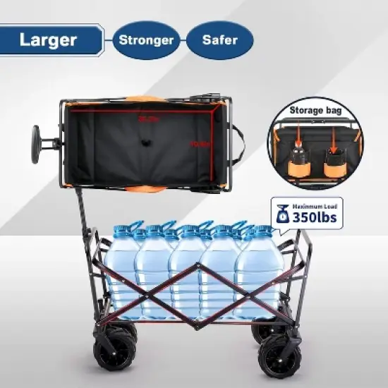 MaseiKar Heavy Duty 350 Lbs Capacity Collapsible Wagon, Outdoor Folding Camping Wagons, Grocery Portable Utility Cart, Adjustable Rolling Carts image {5}