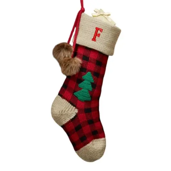 Personalization Mall Plaid Embroidered Initial Jumbo Knit Christmas Stocking image {8}