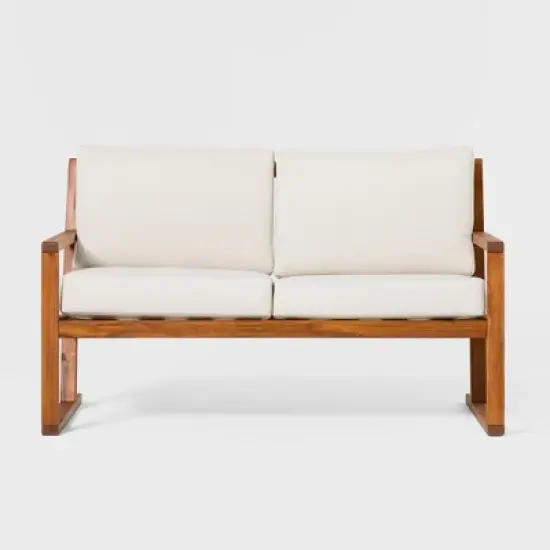 Saracina Home Modern Slat -Back Acacia Outdoor Bench with Cushions
 image {5}