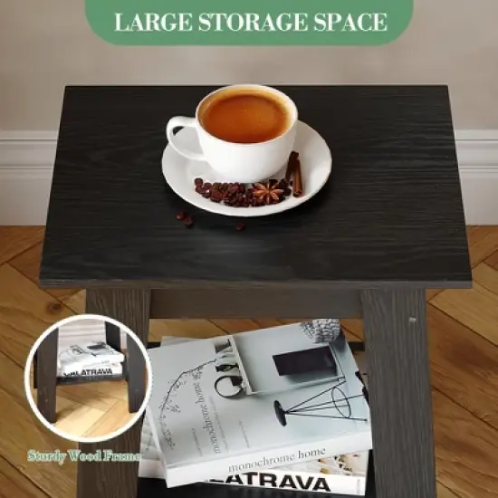 ODK End Table with Double Storage Shelves, Small Space Side Table for Farmhouse Bedroom, Studio Apartment, Entryway image {5}