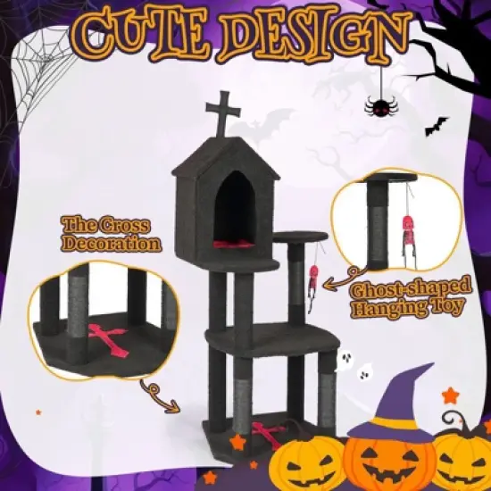 Karl Home 57 inch Gothic Halloween3-Tier Cat Tree image {4}