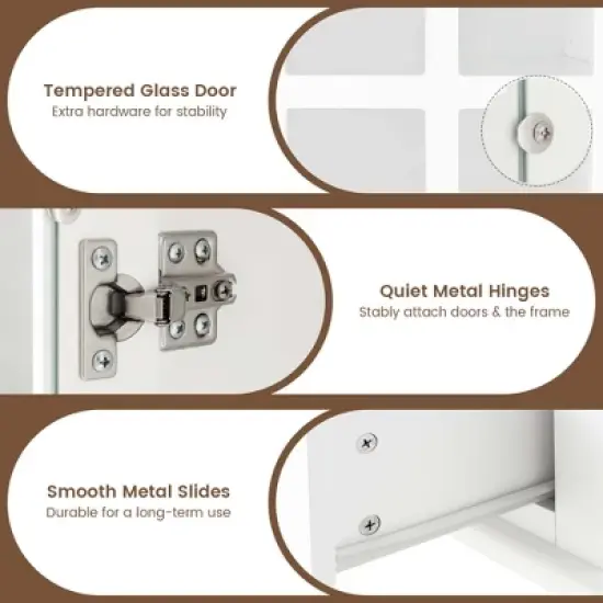 Costway Bookcase Cabinet Storage Bookshelf Organizer Tempered Glass Doors Shelf Drawer White/Black image {8}