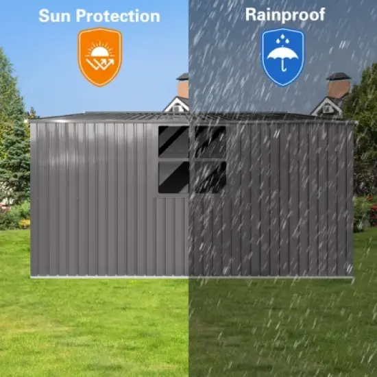 New Outdoor Storage Shed Has Two Functions: Metal Shed And Firewood Shed 13 ft&iexcl;&Aacute;11 ft , More Suitable For Winter , Grey image {4}
