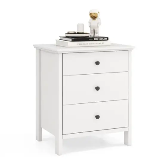 Tangkula 3-Drawer Modern Nightstand Bedside Table Wooden End Table White/Black image {10}