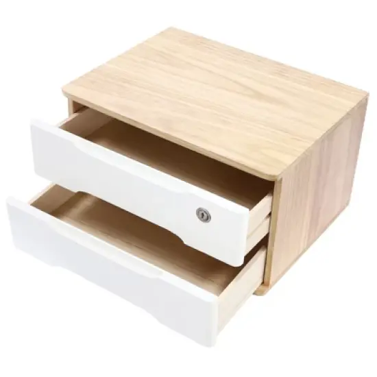 YIYIBYUS 2 Tiers Wooden Desktop Storage Box with Lockable Drawers image {3}
