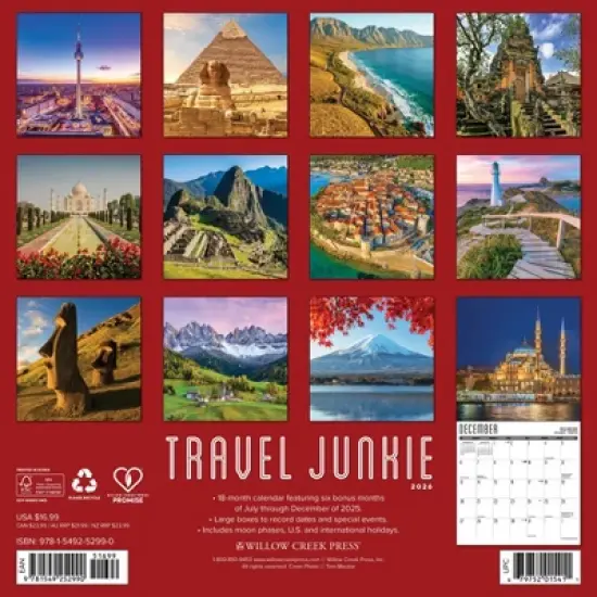 Willow Creek Press 2026 Travel Junkie Wall Calendar image {1}