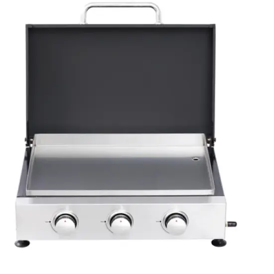 3-Burner Gas Grill with Teppanyaki Plate, Cast Iron Grids, Stainless Steel Plancha, Pull-Out Grease Tray, 28,680 BTU Outdoor BBQ Station image {4}