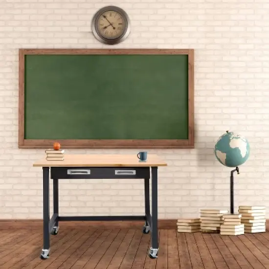 Ultragraphite Wood Top Table Workbench On Wheels Beech Wood/Graphite - Seville Classics image {2}