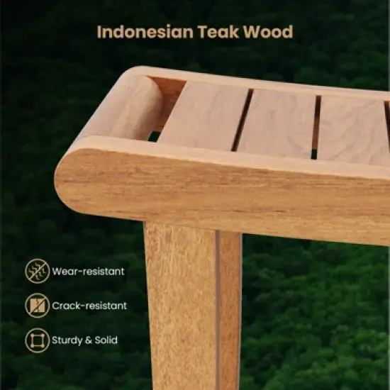 Tangkula 30" Large Teak Shower Stool w/ Storage Shelf Non-slip & Adjustable Foot Pads image {6}