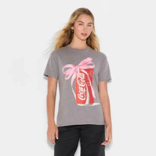Women's Coca-Cola Bow Short Sleeve Graphic T-Shirt - Gray image {1}