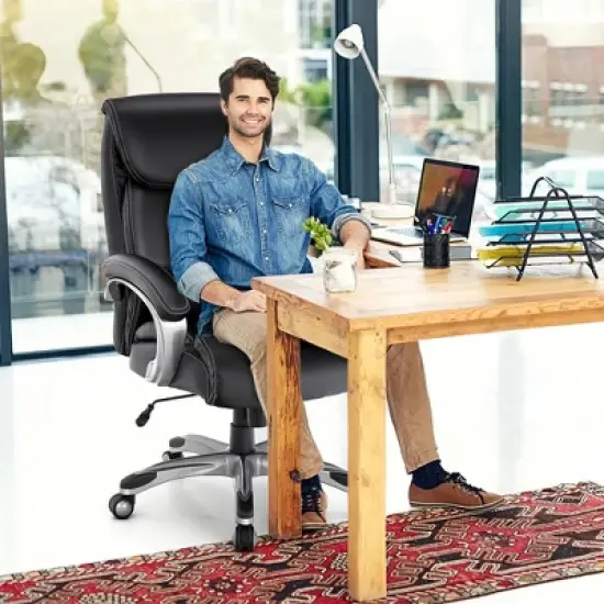 Costway 400LBS Big & Tall High Back Adjustable Swivel Leather Office Chair image {1}