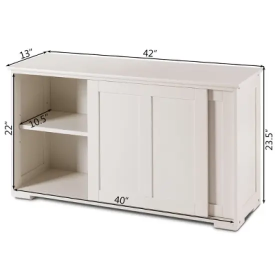 Costway Kitchen Storage Cabinet Sideboard Buffet Cupboard Wood Sliding Door Pantry White image {3}