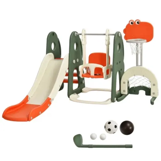 Costway 6 in 1 Toddler Slide and Swing Set Climber Playset w/ Ball Games White\Orange image {10}