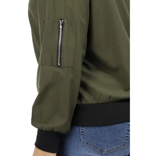 Agnes Orinda Women Plus Size Contrast Trim Zipper Pocket Lightweight Bomber Jacket image {5}