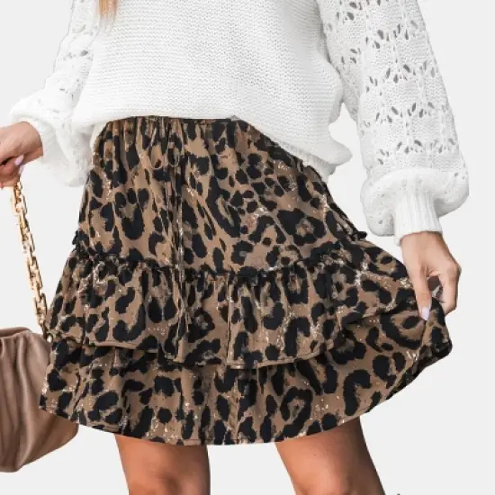 Women's Leopard Print Drawstring Ruffled Skirt - Cupshe image {9}