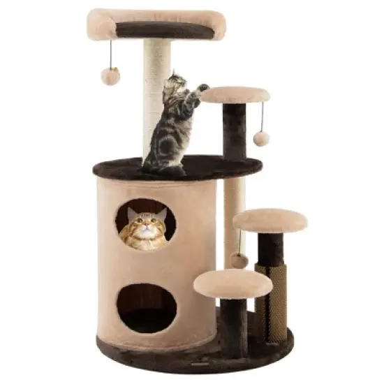 Costway 40'' Cat Tree Tower Multi-Level Activity Tree with 2-Tier Cat-Hole Condo image {9}