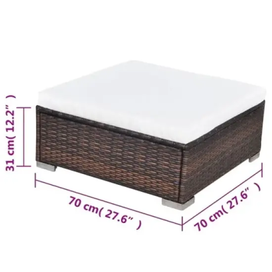 vidaXL 5 Piece Patio Lounge Set - Poly Rattan, Brown - Durable, All-Weather Outdoor Sofa Set with Cushions, Ottoman and Tea Table image {13}