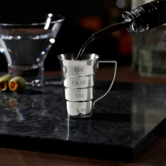 Viski Stepped Jigger With Handle, 4 Measurement Markings, Measuring Cup for Cocktail Recipes, 0.5 oz, 1 oz, 1.5 oz, & 2 oz, Stainless Steel, Silver image {3}