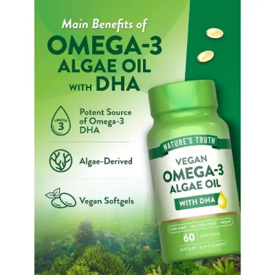 Nature's Truth Vegan Omega 3 Softgels | 60 Count | Algae Oil Formula with DHA | Non-GMO & Gluten Free Supplement image {4}