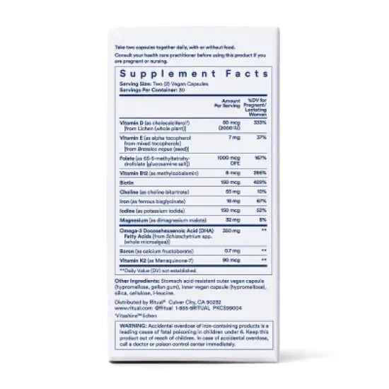 Ritual Essential Vegan Prenatal Multivitamin for Women Capsules - Citrus - 60ct image {5}