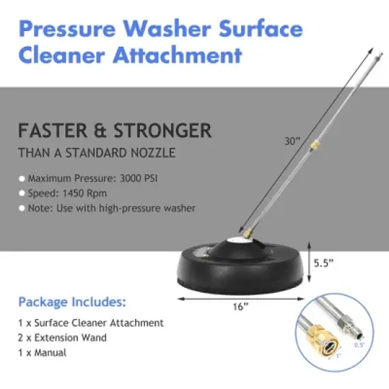 Costway 16'' Pressure Washer Surface Cleaner Attachment w/ 2 Extension Wand image {3}