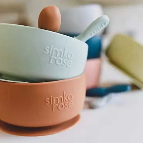 Simka Rose Silicone Baby Bowl and Spoon Set image {3}