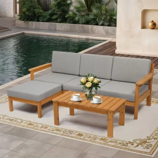 Karl Home Patio 5-Piece Wood Sectional Sofa Set image {1}