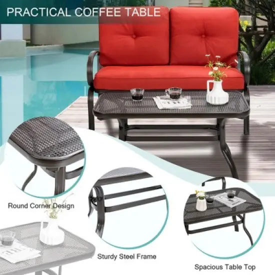 Costway 2PC Patio LoveSeat Coffee Table Furniture Set  Bench W/ Cushions image {7}
