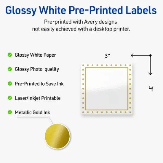 Avery 3" x 3" Labels, Gold Border with Gold Dots, 60 ct image {1}
