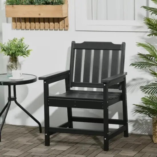 Outsunny All-Weather Patio Chair, HDPE Patio Dining Chair, Heavy Duty Wood-Like Outdoor Furniture image {1}