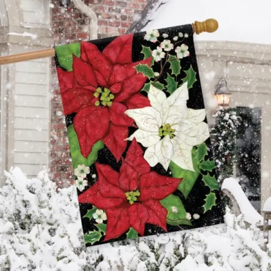 Briarwood Lane House Flag 40x28 For Outdoor Festive Poinsettias Christmas House Flag Flag For Christmas House Flag image {3}