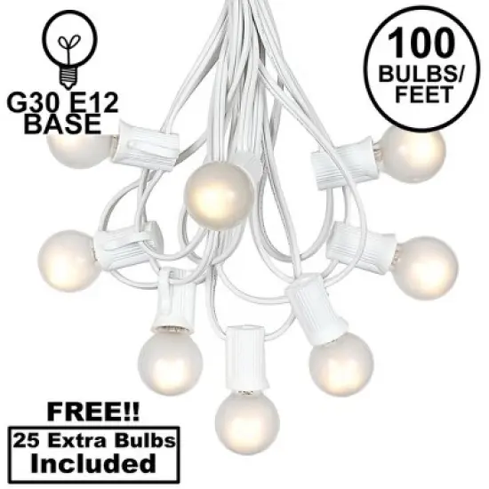 Novelty Lights 100 Feet G30 Globe Outdoor Patio String Lights, White Wire image {8}