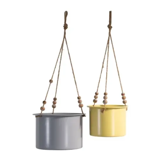 Set of 2 Hanging Planters with Wood Bead Details - Foreside Home & Garden image {6}