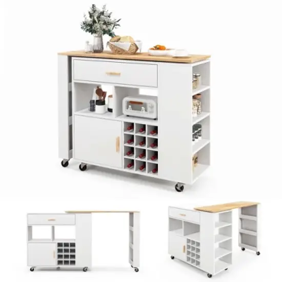 Costway Reversible Folding Kitchen Island Cart Utility Storage Trolley Wine Rack Shelves image {10}