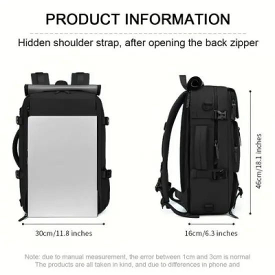 Luupatchy 18.1" Anti-Theft Travel Backpack with Separate Shoe Compartment & Convertible Duffel Design,Travel Bag for Business, Hiking, Camping image {6}