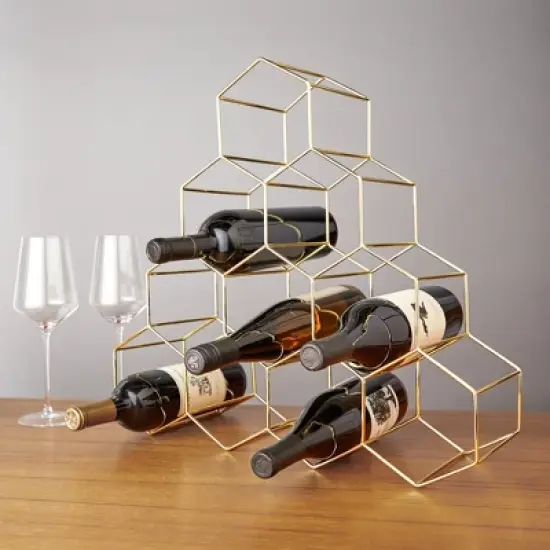Viski Geo Gold Bottle Wine Rack, Honeycomb Design image {5}