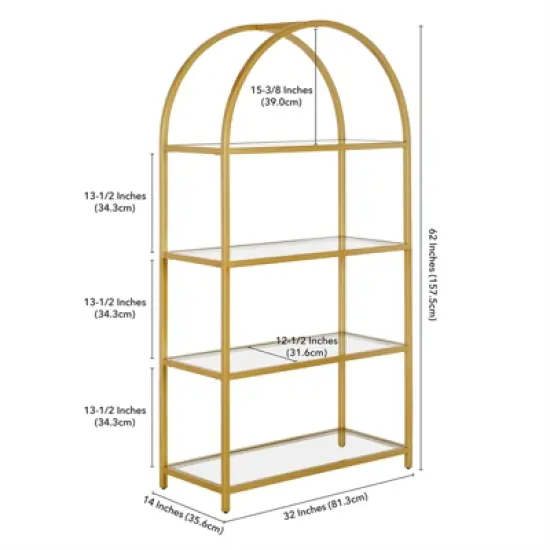 62 in. Arched Brass Finish Bookcase - Henn&Hart image {2}