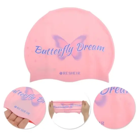 Unique Bargains Silicone Waterproof Butterfly Dream Swim Cap 1 Pc image {2}