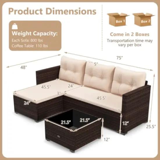 Costway 4 Seats Outdoor Wicker Furniture Set with Tempered Glass Coffee Table & Soft Cushions image {2}