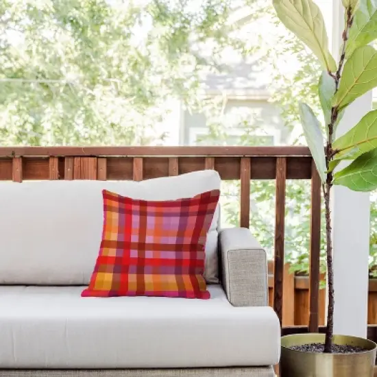 Deny Designs Camilla Foss Gingham Square Outdoor Throw Pillow Red image {1}