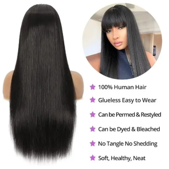 Jessie's Wig 20-22 Inch Straight Wig With Bangs 13X6 Deep Part Lace Front Natural Black 1 Pc/Pack image {2}