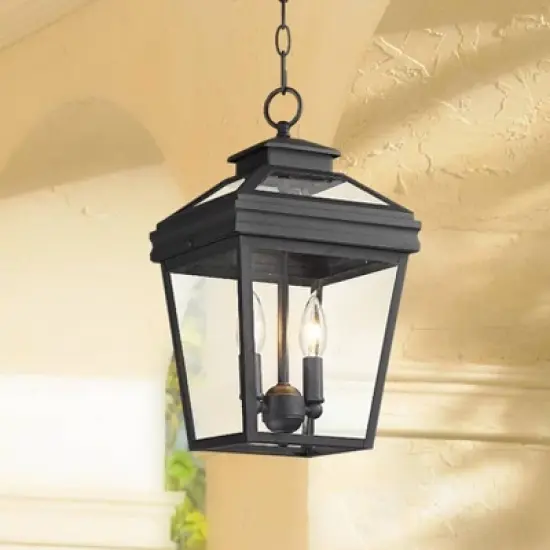 John Timberland Stratton Street Rustic Outdoor Hanging Light Textured Black Lantern 16 1/2" Clear Glass for Post Exterior Barn Deck House Porch Yard image {1}