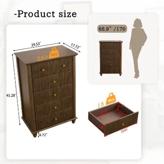 GDFStudio Jessie 4 Piece Fluted Wood Bedroom Furniture Set image {8}